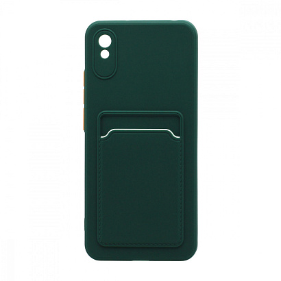 Чехол с кармашком и цветными кнопками для Xiaomi Redmi 9A (002) темно зеленый