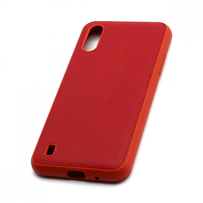 Чехол силиконовый с кожаной вставкой Leather Cover для Samsung Galaxy A01 красный