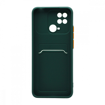Чехол с кармашком и цветными кнопками для Xiaomi Redmi 10C (002) темно зеленый