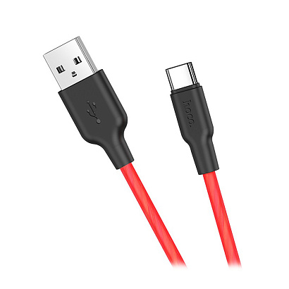 Кабель USB - Type-C HOCO X21 "Plus Silicone" (3А, 100см) черно-красный