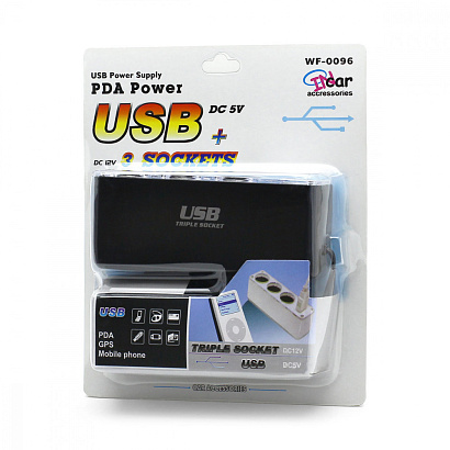 Разветвитель гнезда прикуривателя 1000ma (3гнезда+USB)