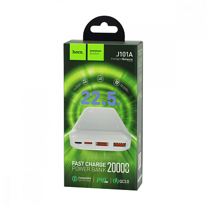 Внешний аккумулятор HOCO J101A Astute 20000 mAh (Micro-USB/Type-C/2USB 3A/LED) белый