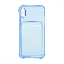 Чехол с кармашком для Apple iPhone X/XS прозрачный (003) голубой