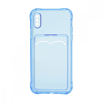 Чехол с кармашком для Apple iPhone X/XS прозрачный (003) голубой