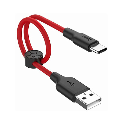 Кабель USB - Type-C HOCO X21 "Plus Silicone" (3А, 25см) черно-красный