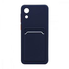 Чехол с кармашком и цветными кнопками для Samsung A03 Core (001) темно синий