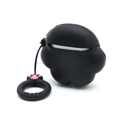 Чехол для наушников AirPods 2 силиконовый с кольцом Лапка черный