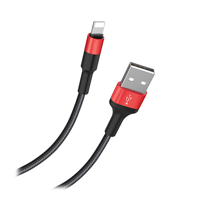 Кабель USB - Lightning HOCO X26 "Xpress" (2А, 100см) черно-красный
